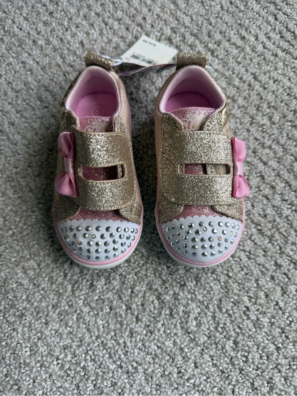 NWT Wonder Nation Gold Glitter and Pink Bow Light-Up Kids Sneakers